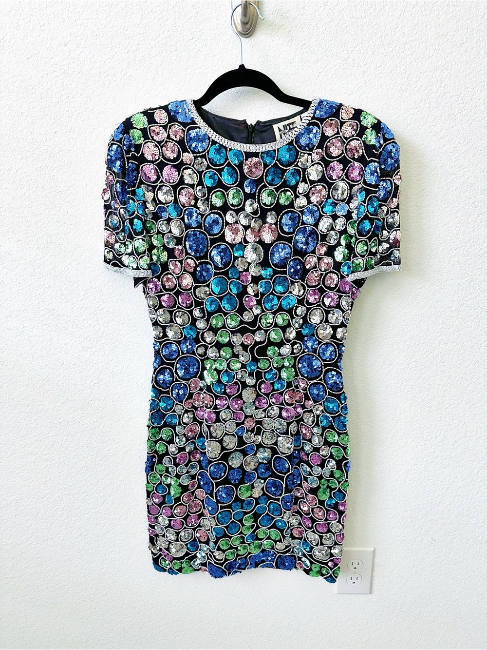 VINTAGE NiteLine Sequin Mini Dress Multicolor Cool Tone Size 6